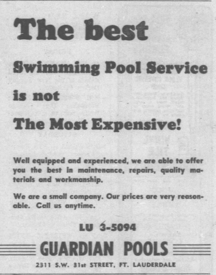 1965 Guardian Pools newspaper advertisement, Fort Lauderdale News